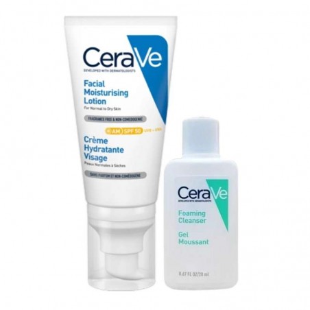 CeraVe Normal Ve Kuru Cilt Için Spf50 Nemlendirici Yüz Kremi 52 Ml Köpüren Temizleyici Hediye 20 ml