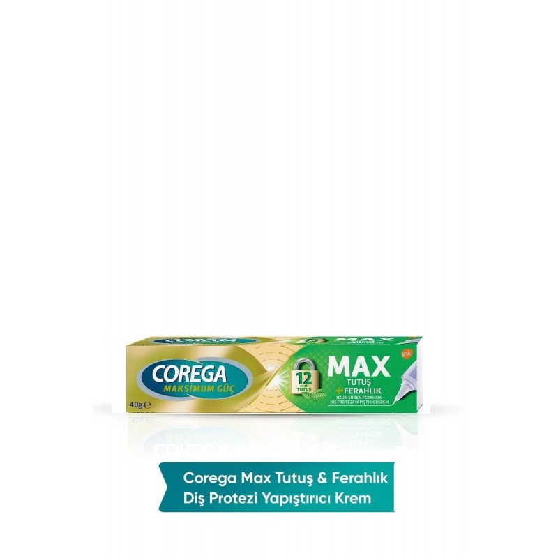 Corega Maksimum Güç Max Tutuş + Ferah Diş Protezi Yapıştırıcı Krem 40 gr