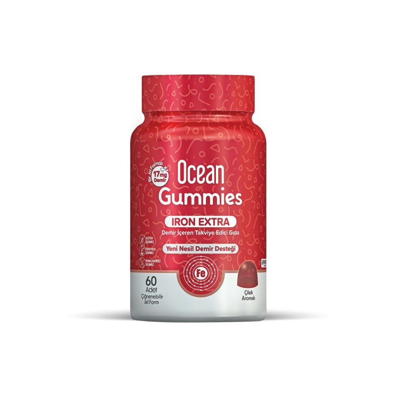 Ocean Gummies Iron Extra Demir İçeren Takviye Edici Gıda 60 Adet Çİğnenebilir Jel Form